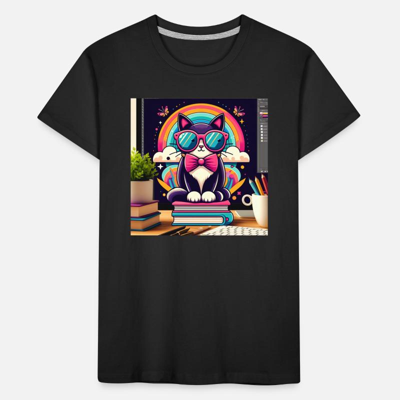 Chat studieux à lunettes T-shirt bio Premium Enfant