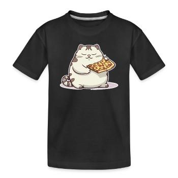 Le gros chat blanc aime sa pizza plus que tout - T-shirt bio Premium Enfant - noir - Devant