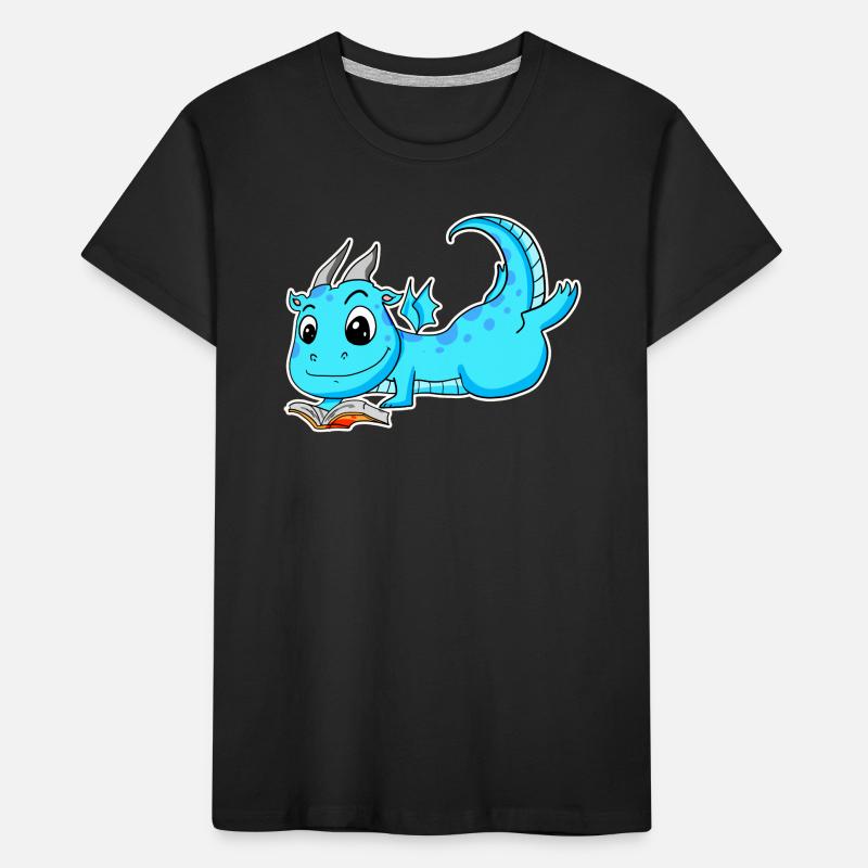 Drache Buch Lesen Kinder Premium Bio T-Shirt