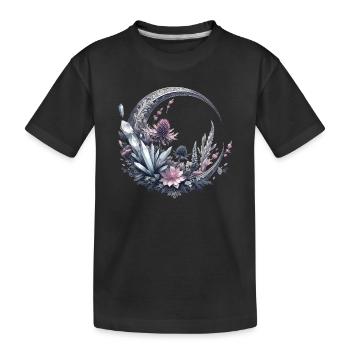 Mondsichel in Silber, mit Kristalle und Blumen - Kinder Premium Bio T-Shirt - Schwarz - Vorne
