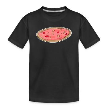 Pizza Motiv Sticker - Kinder Premium Bio T-Shirt - Schwarz - Vorne