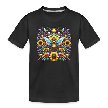 Lebhaftes, farbenfrohes Kunstwerk mit Bienen - Kinder Premium Bio T-Shirt - Schwarz - Vorne