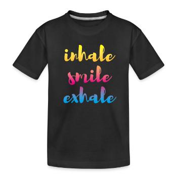 inhale exhale Yoga Verlauf Meditation farbenfroh - Kinder Premium Bio T-Shirt - Schwarz - Vorne