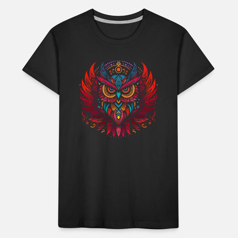Tribal Eule Mehrfarbig Vogel Eule Geometrisch Kinder Premium Bio T-Shirt