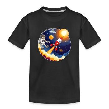 Rakete, Astronaut, UFO und Planeten im All. - Kinder Premium Bio T-Shirt - Schwarz - Vorne