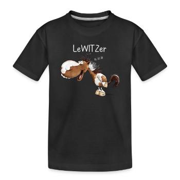 Lachendes Pferd Lewitzer Pferderasse Wortspiel - Kinder Premium Bio T-Shirt - Schwarz - Vorne