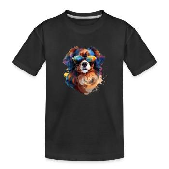 Épagneul tibétain avec lunettes de soleil - T-shirt bio Premium Enfant - noir - Devant