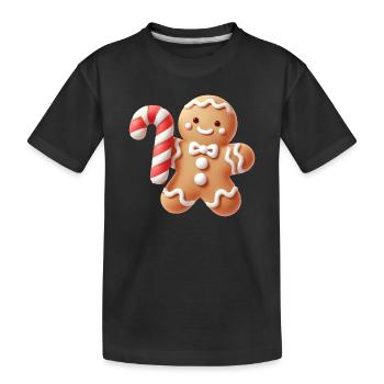 Joyeux bonhomme en pain d’épice avec canne à sucre - T-shirt bio Premium Enfant - noir - Devant