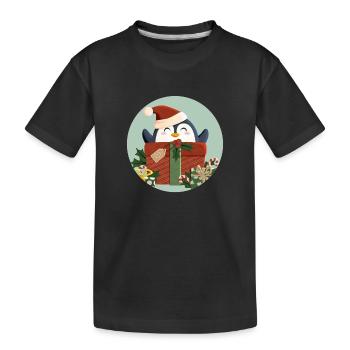 Pingouin mignon avec cadeau et chapeau de Père Noël - T-shirt bio Premium Enfant - noir - Devant