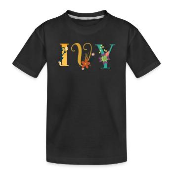 EVY Name Art With Flowers Embroidered - Kids' Premium Organic T-Shirt - black - Front