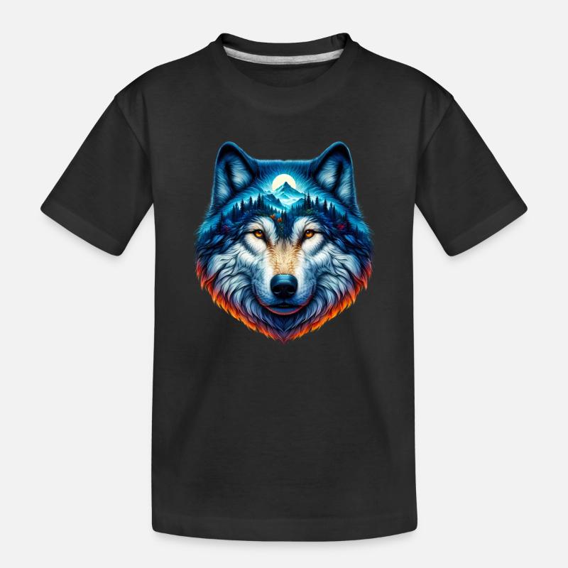 Wolf - Kinder Premium Bio T-Shirt - Schwarz