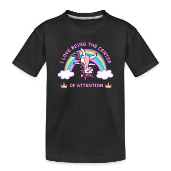 Unicorn Ich liebe es, im Mittelpunkt der Aufmerksamkeit zu stehen - Kinder Premium Bio T-Shirt - Schwarz - Vorne