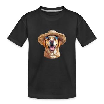 Labrador with straw hat and sunglasses - Kids' Premium Organic T-Shirt - black - Front
