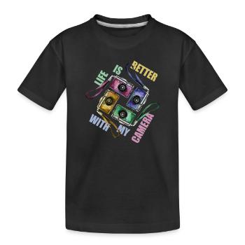 Life is better with my camera - Kinder Premium Bio T-Shirt - Schwarz - Vorne