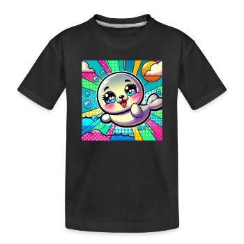 Bunte robbe - Kinder Premium Bio T-Shirt - Schwarz - Vorne