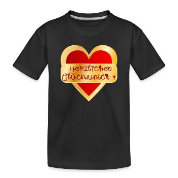 HERZ HERZLICHEN GLÜCKWUNSCH - Kinder Premium Bio T-Shirt - Schwarz - Vorne