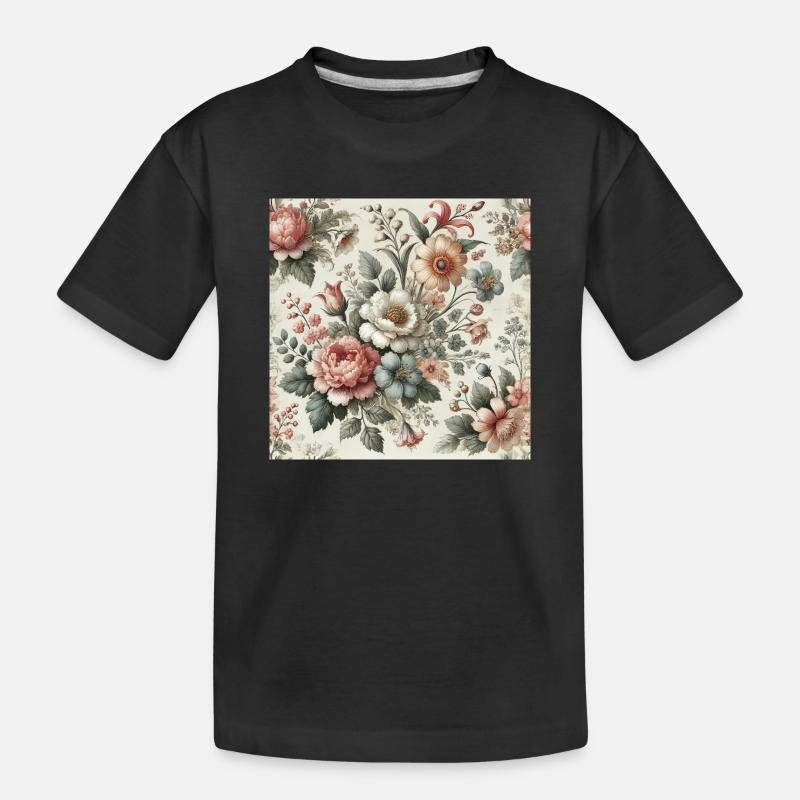 Vintager Blumengarten Ornament - Kinder Premium Bio T-Shirt - Schwarz