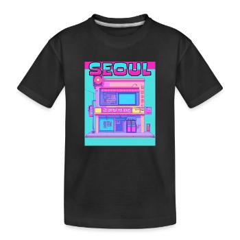 Façade néon de l’arcade de Séoul - T-shirt bio Premium Enfant - noir - Devant