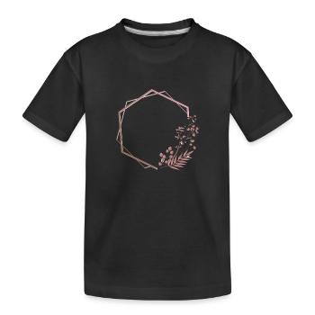 Rosa Sechseck im Doppelrahmen mit Pflanze & Blume - Kinder Premium Bio T-Shirt - Schwarz - Vorne