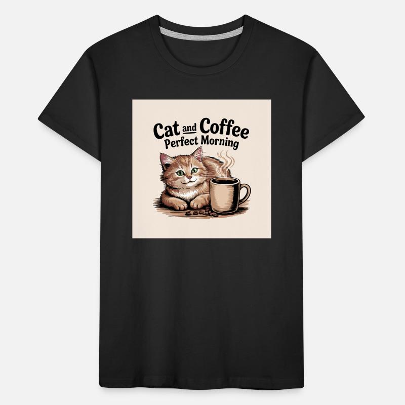 Katze und Kaffe ist ein perfekter Morgen Kinder Premium Bio T-Shirt