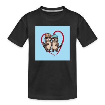 Zwei Fischotter mit Basecap Kumpels und Freunde - Kinder Premium Bio T-Shirt - Schwarz - Vorne