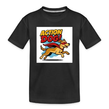Action Hund Superheld - Kinder Premium Bio T-Shirt - Schwarz - Vorne