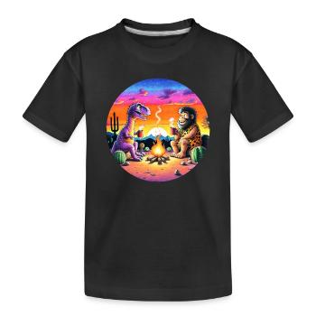 Illustration de rencontre préhistorique autour d’un feu de camp - T-shirt bio Premium Enfant - noir - Devant