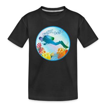 Divers in the colorful coral reef - Kids' Premium Organic T-Shirt - black - Front