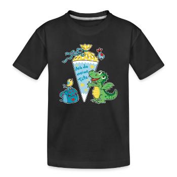 Schulkind Drache. Ach du meine Tüte! - Kinder Premium Bio T-Shirt - Schwarz - Vorne