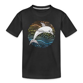 Dolphin in Abstract Waves - Kids' Premium Organic T-Shirt - black - Front