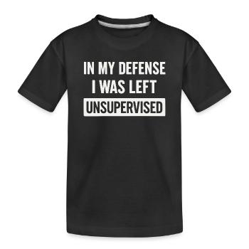 In my defense: unattended - Kids' Premium Organic T-Shirt - black - Front
