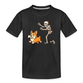 Humour Squelette Poursuit Chien Corgi - T-shirt bio Premium Enfant - noir - Devant