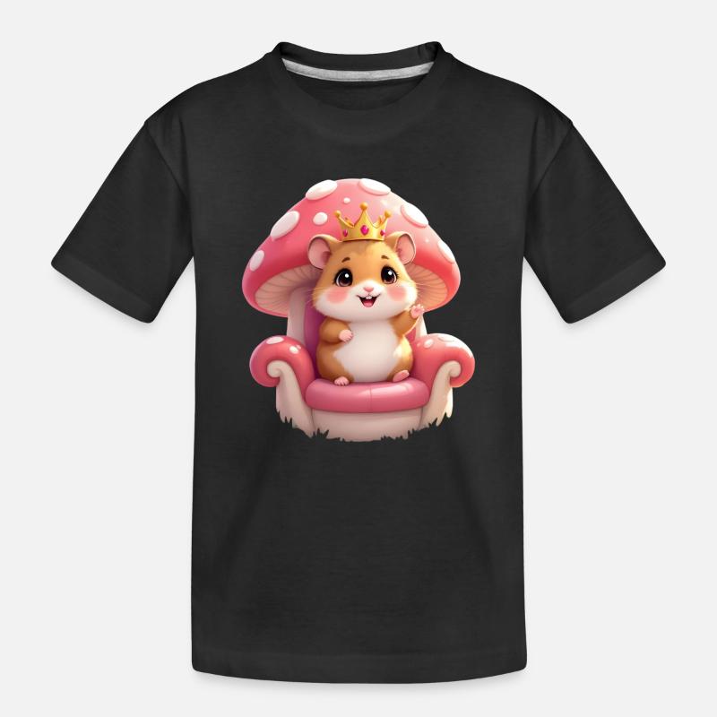 Mignon hamster avec couronne sur le trône champignon - T-shirt bio Premium Enfant - noir