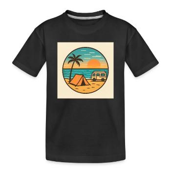 Coucher de soleil sur la plage avec tente - T-shirt bio Premium Enfant - noir - Devant