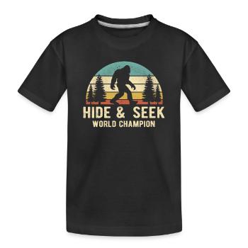 Versteck-Weltmeister – Funny Bigfoot - Kinder Premium Bio T-Shirt - Schwarz - Vorne
