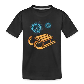 Schlitten mit Schneeflocken Cartoon - Kinder Premium Bio T-Shirt - Schwarz - Vorne