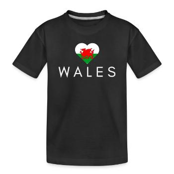 Herz mit walisischer Flagge, Meister Wales - Kinder Premium Bio T-Shirt - Schwarz - Vorne