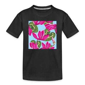 Helles Muster mit Alpenveilchenblüten - Kinder Premium Bio T-Shirt - Schwarz - Vorne