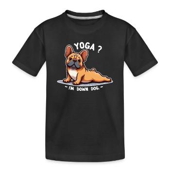 Hund Yoga Bulldogge Pose - Kinder Premium Bio T-Shirt - Schwarz - Vorne