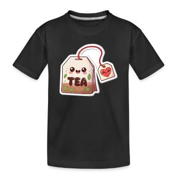 Kawaii Teebeutel Herzdesign - Kinder Premium Bio T-Shirt - Schwarz - Vorne