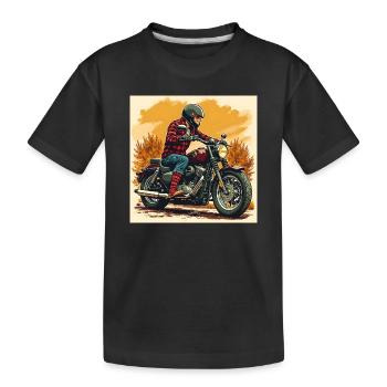 Chaussettes à carreaux + illustration de motard - T-shirt bio Premium Enfant - noir - Devant