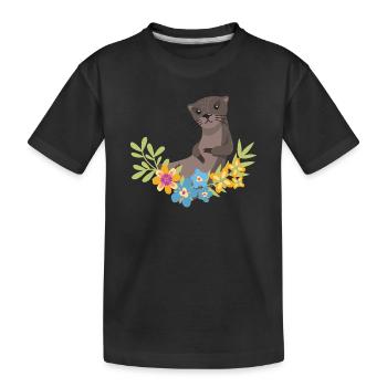 Seeotter Cartoon Blume Floral - Kinder Premium Bio T-Shirt - Schwarz - Vorne