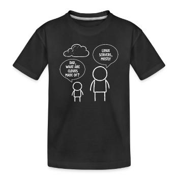 Papa, was sind Clouds, die aus Linux-Servern bestehen? - Kinder Premium Bio T-Shirt - Schwarz - Vorne