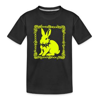 Lapin jaune fluo dans un cadre baroque - T-shirt bio Premium Enfant - noir - Devant