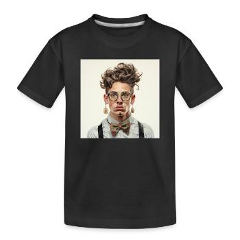 Vintage Nerd Portrait mit Bowtie Brille  - Kinder Premium Bio T-Shirt - Schwarz - Vorne