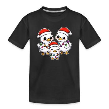 Santa Duck Trio mit Weihnachtsbeleuchtung - Kinder Premium Bio T-Shirt - Schwarz - Vorne