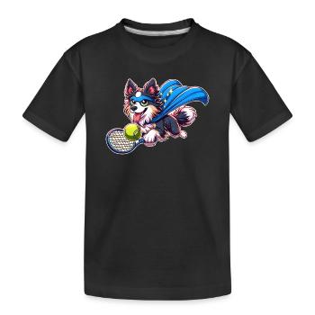 Superheld Corgi Mit Tennisball Und Umhang - Kinder Premium Bio T-Shirt - Schwarz - Vorne