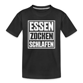 Essen Zocken Schlafen Gamer Spruch - Kinder Premium Bio T-Shirt - Schwarz - Vorne