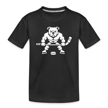 Muskulöser Bulldogge Eishockeyspieler Silhouette - Kinder Premium Bio T-Shirt - Schwarz - Vorne