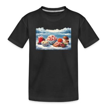 Further north - Mors, Struganina, Pelmeni, Caviar, - Kids' Premium Organic T-Shirt - black - Front